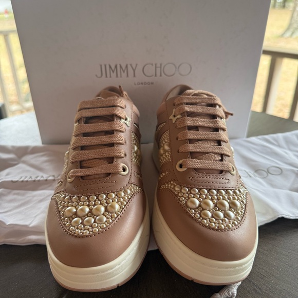 Jimmy Choo NWT X Ballet Pink Pearl Sneaker MSRP $695 - Picture 5 of 9